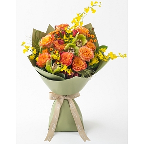 HLB094 KALIA 橙色庭園玫瑰花束 ( 9枝玫瑰 )